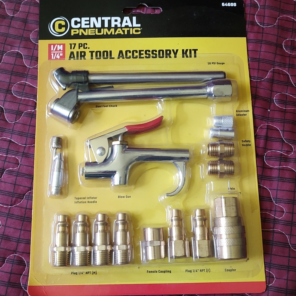 17 Piece Compressed Air Tool Accessory Kit Pneumatic Compressor Hose Couplers